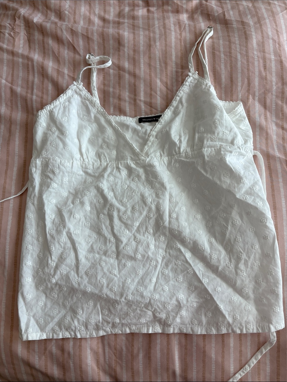 Brandy Melville White Eyelet V-Neck Spaghetti Strap Cami
